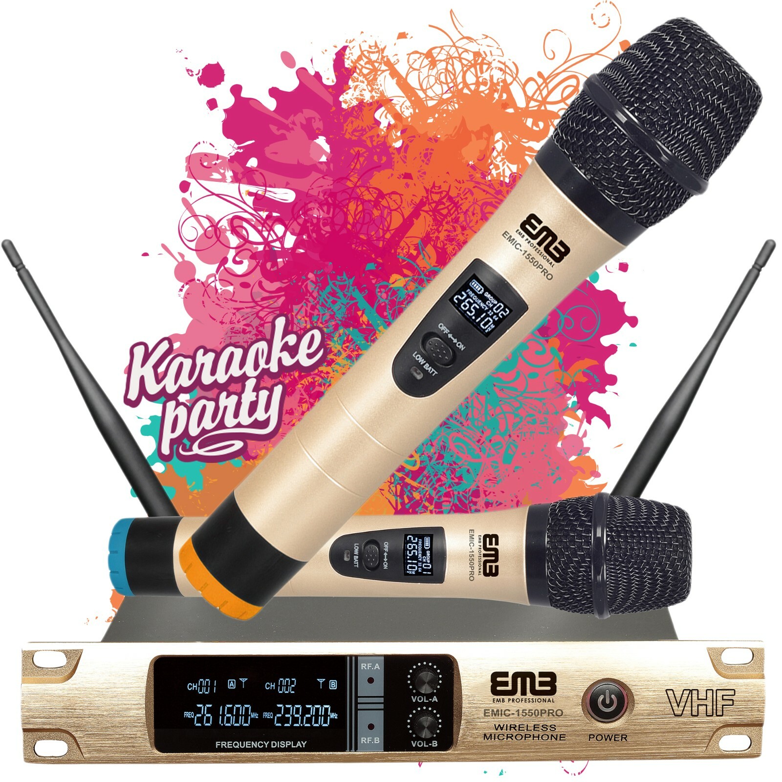 Dual Handheld Cordless Wireless Microphone Receiver 2 x Mic for Church / Karaoke