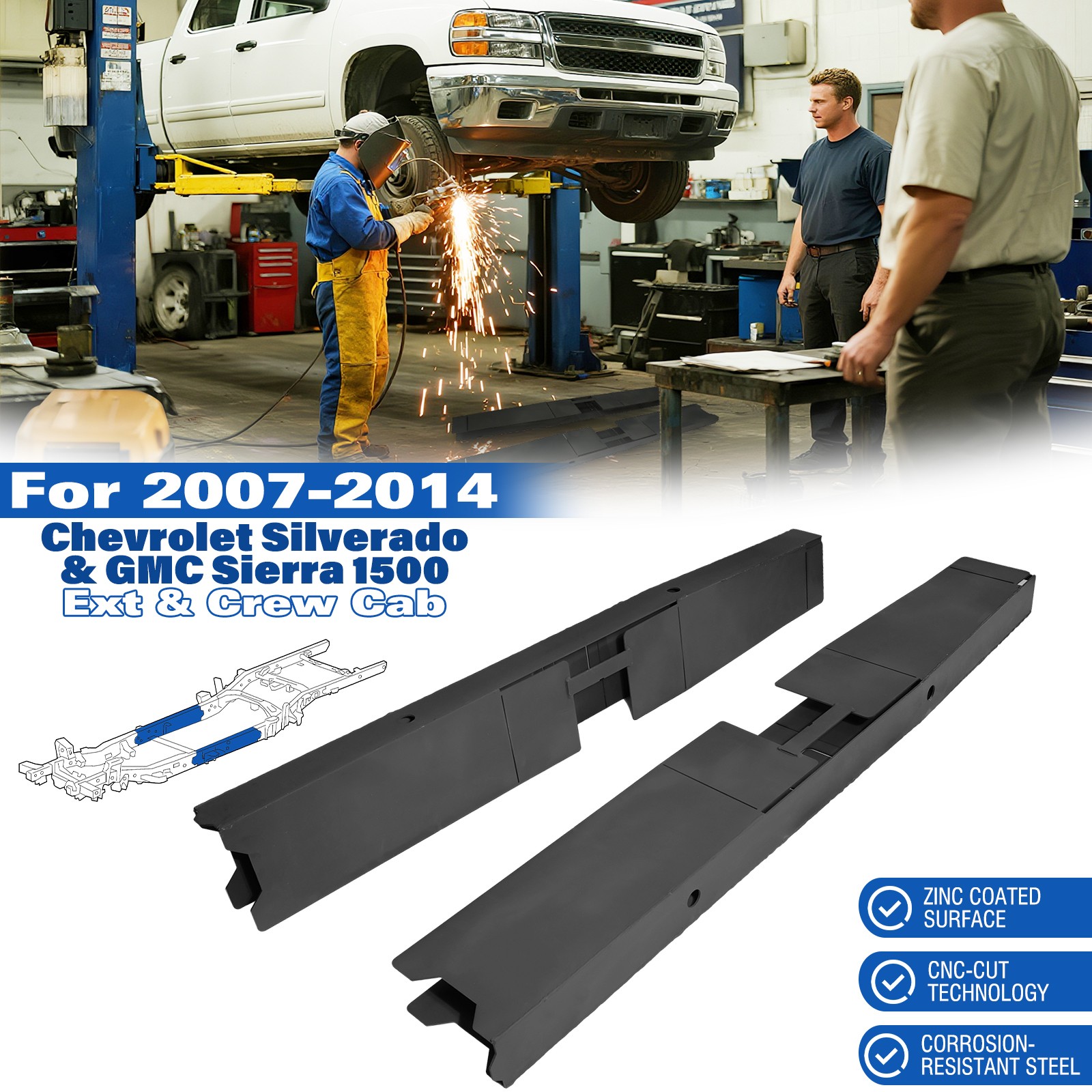 Full Center Frame Rust Repair Frame Kit For 2007-2014 Chevy/GMC 1500 Zinc-Coat