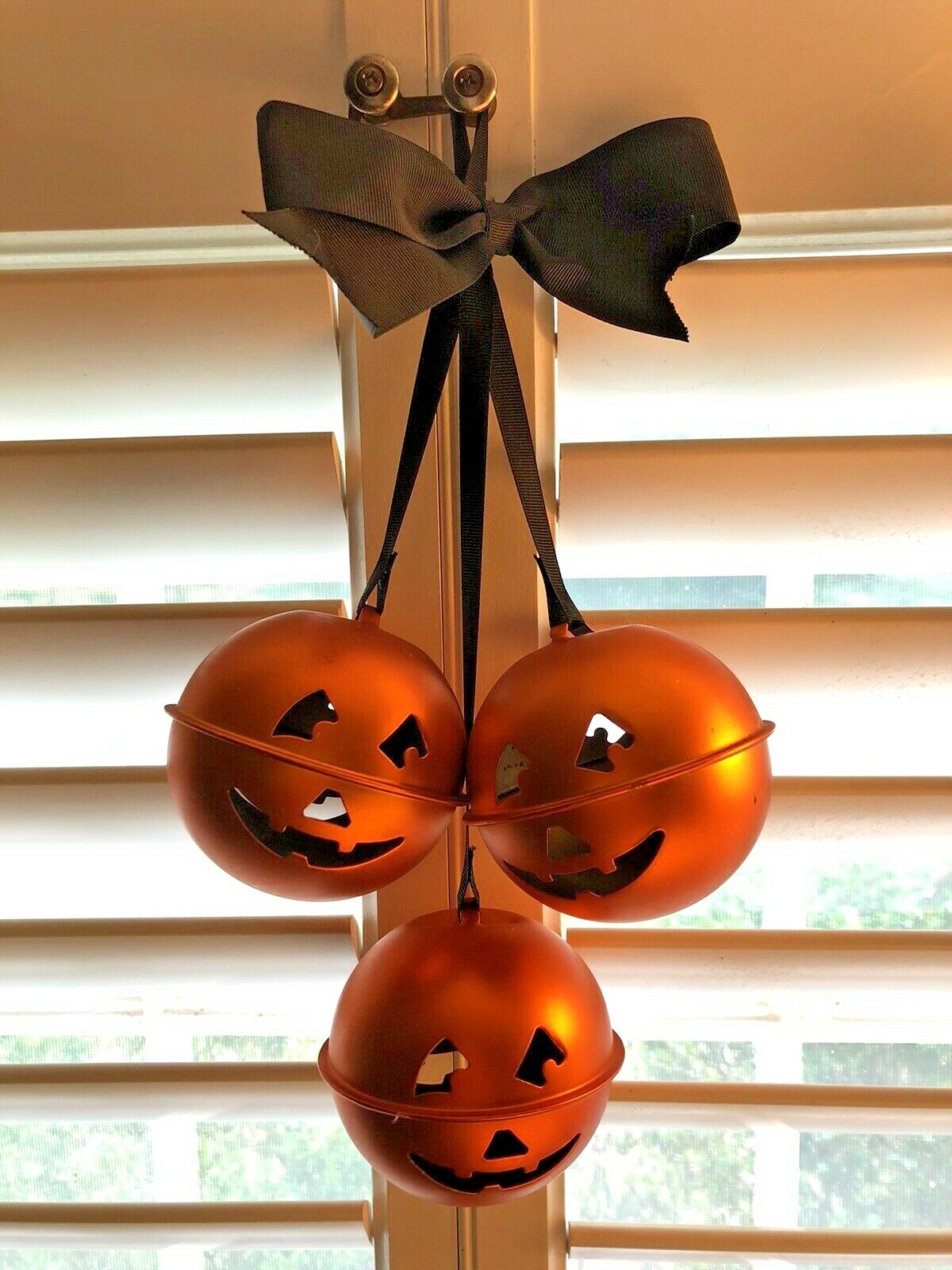3 Halloween Jack-O-Lantern Fall Hanging Decor 13" JINGLE BELLS Seasonal NEW