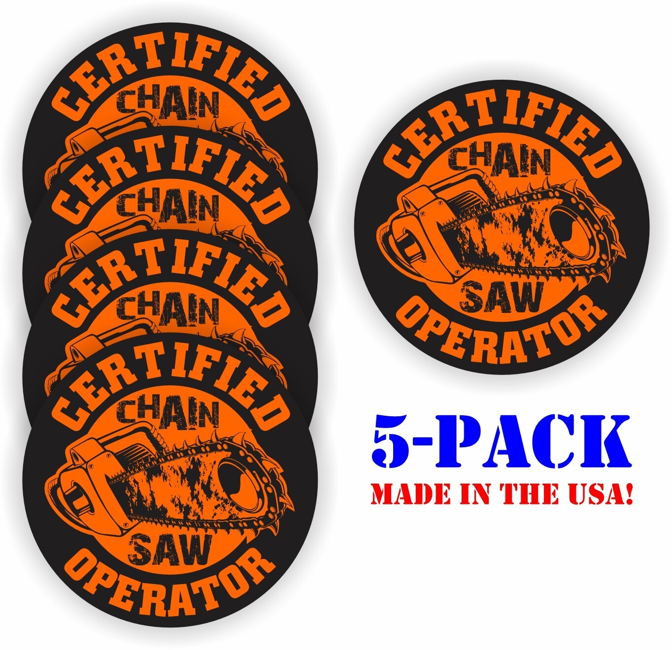 5 pcs Funny Chainsaw Operator 2" Vinyl Stickers Decals [FREE SHIP - NO TRACKING}