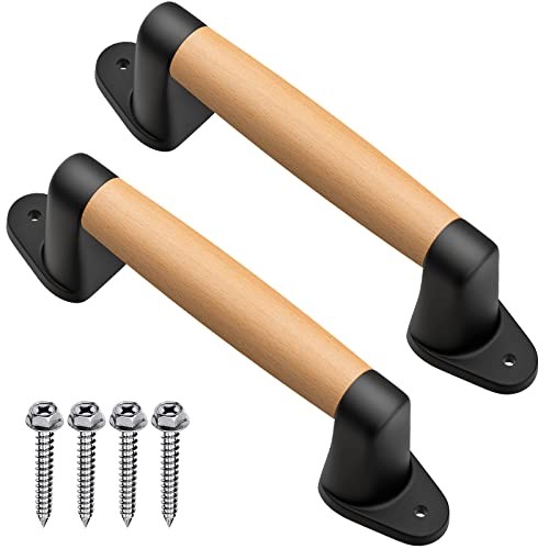 9'' Barn Door Pull Handle Wood Handle 9 Inch Black Plastic Brackets (2 Pack)