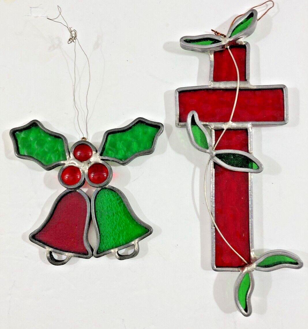 Christmas Stained Glass Ornaments / Sun Catchers ....Cross, Bells & Holly