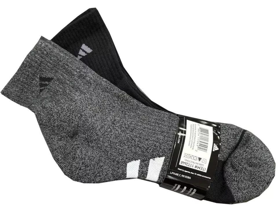 Adidas Men's Performance High Quarter Socks 2 Black / 2 Gray, size 6-12, 4 pairs