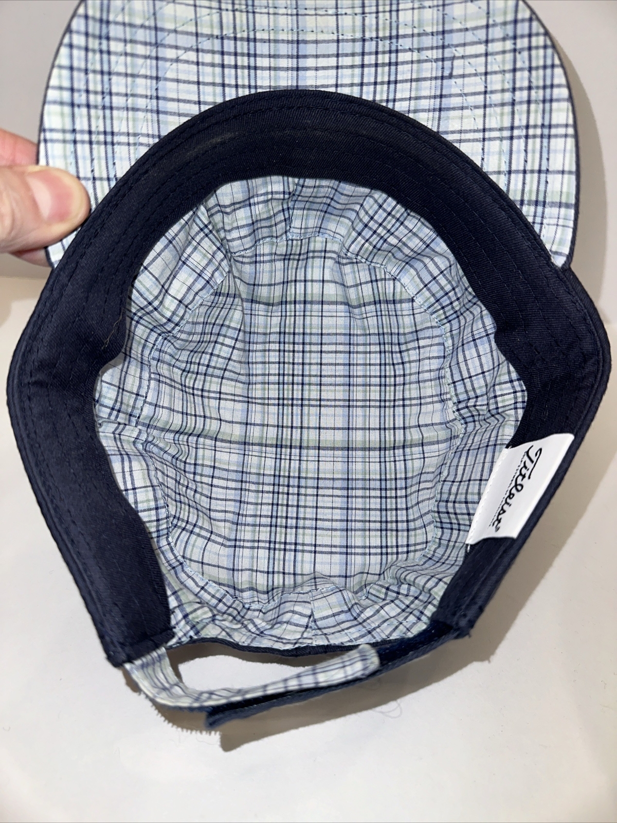 Titleist White on Navy Blue Cadet Hat Cap Plaid Under Bill Inside Hook Loop