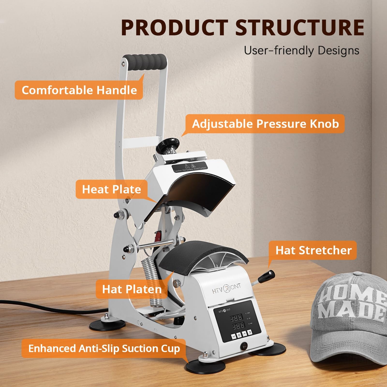 Hat Press Machine - Hat Press Heat Machine for Caps with 2 Platens & Caps Str...