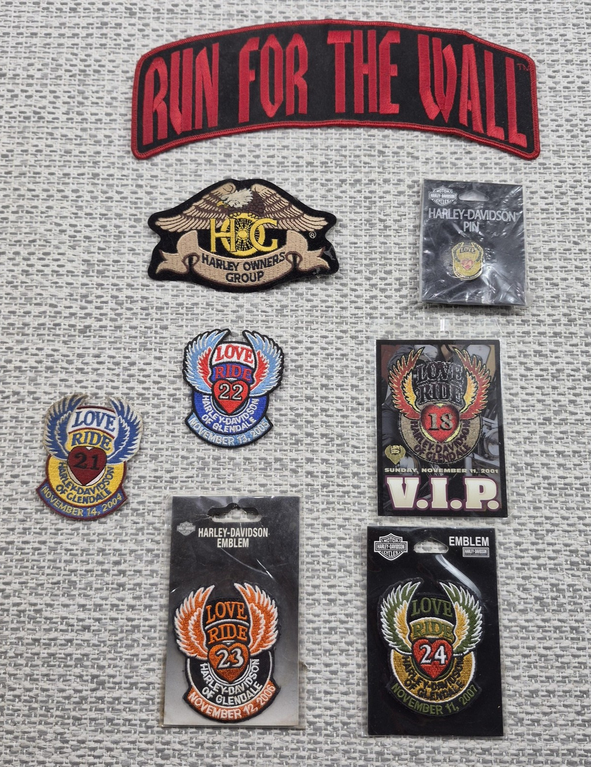 Harley-Davidson Love Ride Glendale Patches Pin VIP Lot HOG Run For The Wall LOT