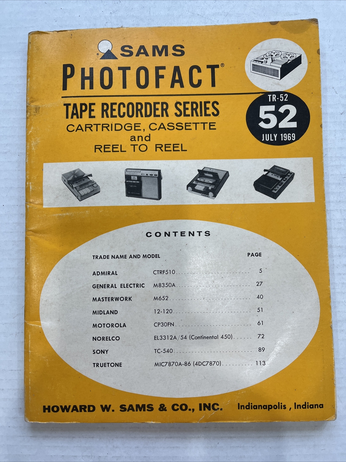 Sams Photofact Tape Recorder Series TR-52 Cartridge Cassette And Reel To Reel