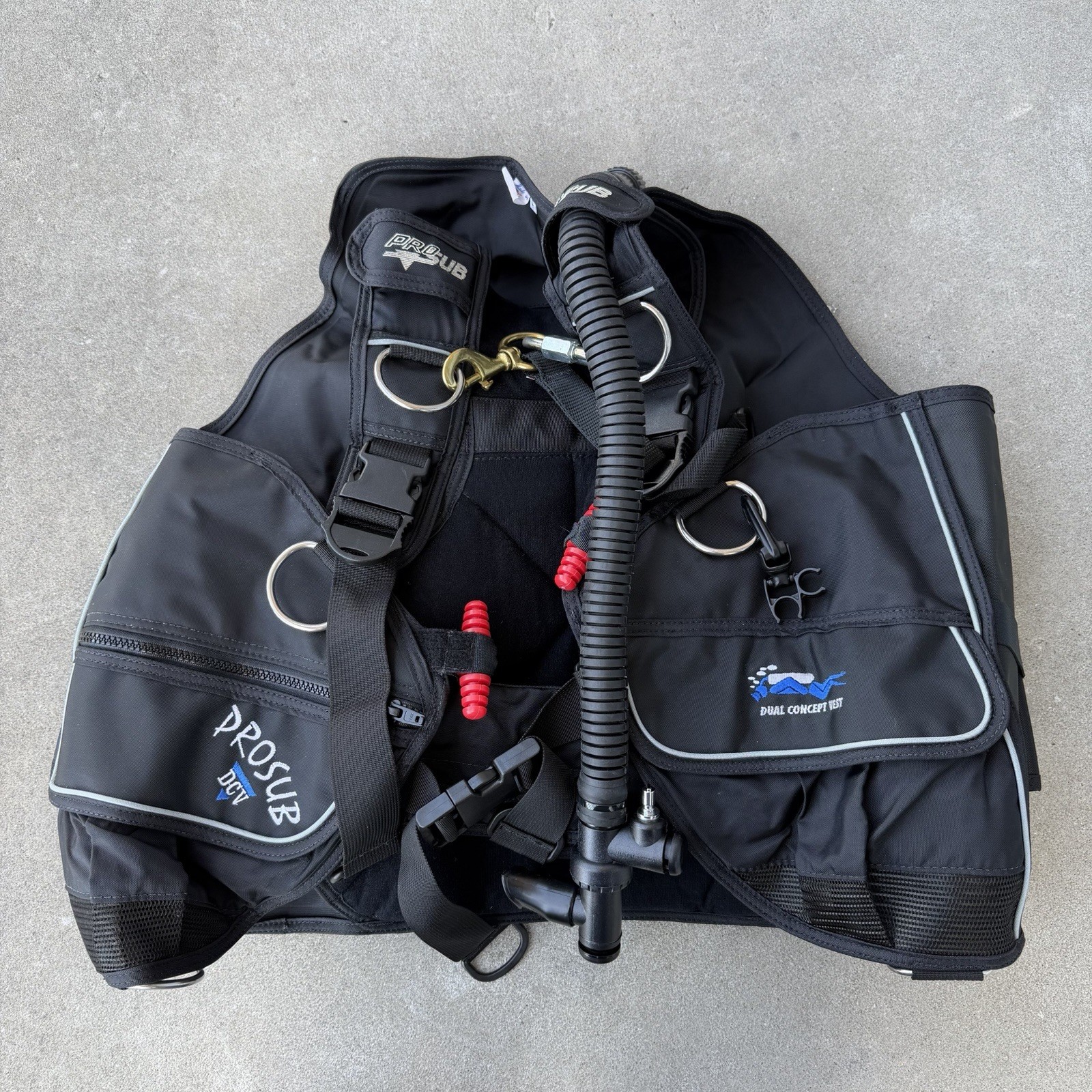 Prosub DGV Scuba BCD Jacket Vest Size Large Dual Concept w/ Inflator Hose