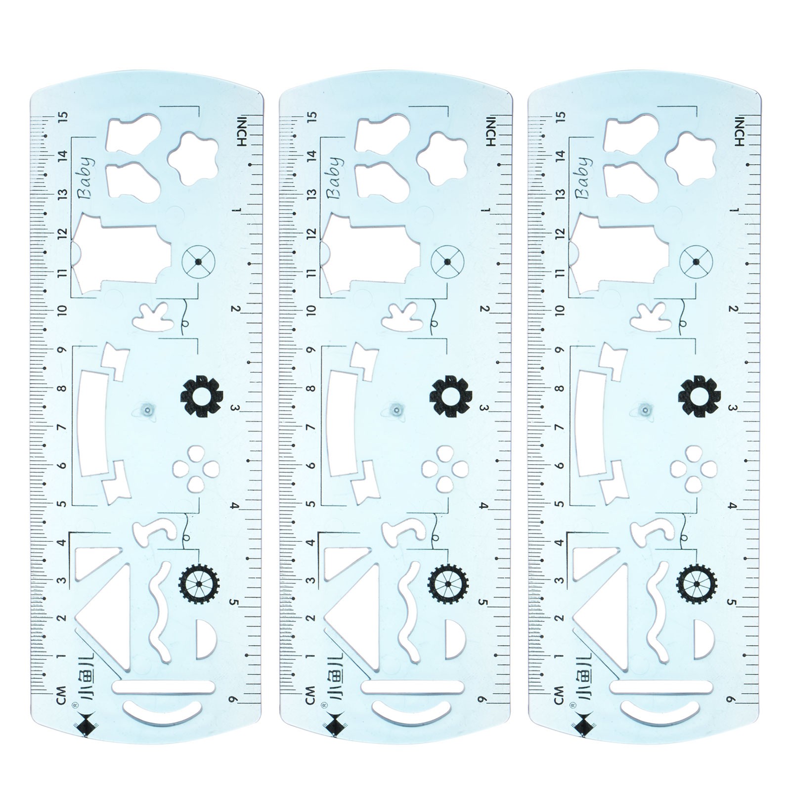 3pcs Unbreakable Flexible Rulers 15cm/6" Folding Plastic Ruler Light Blue