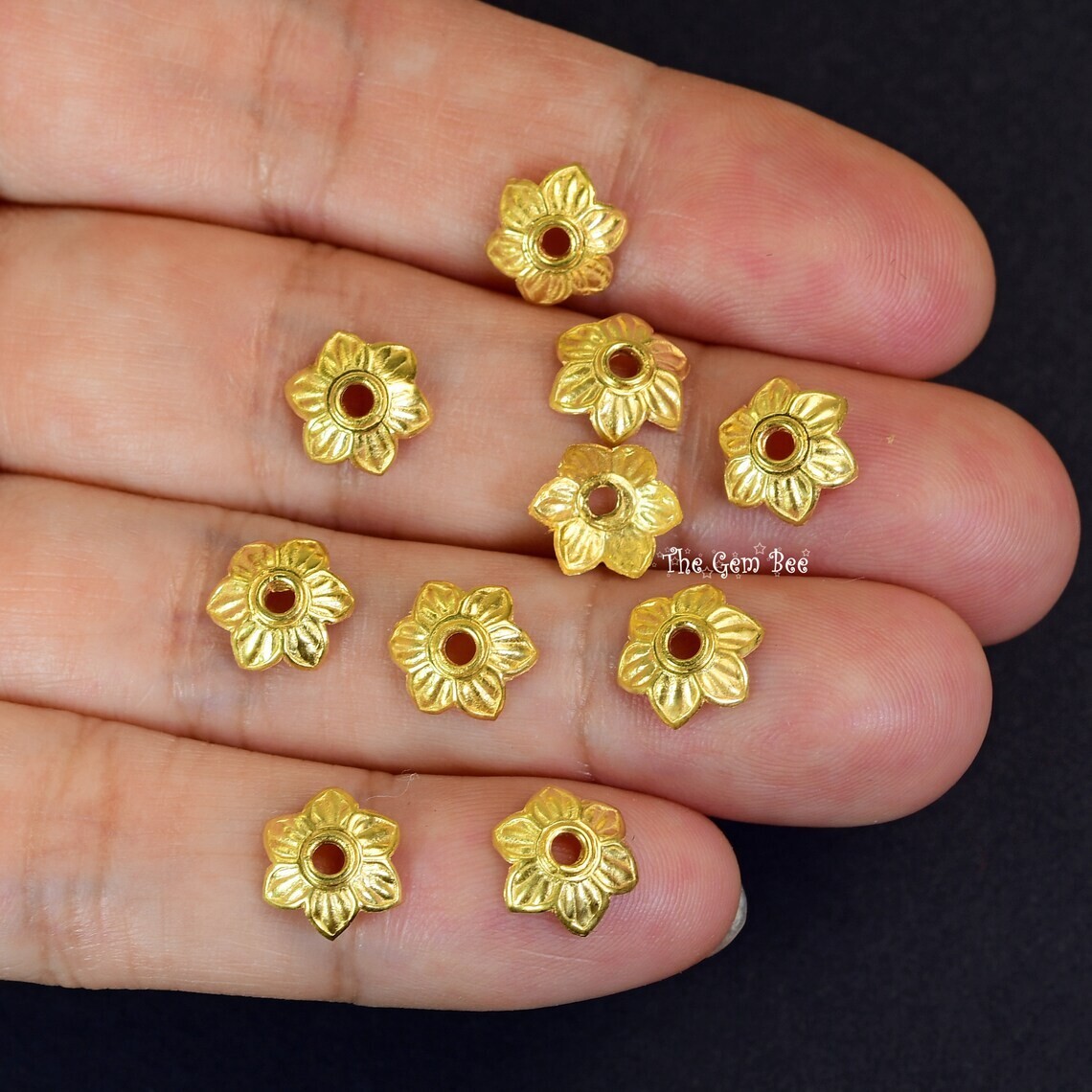 8.5mm 18k Solid Yellow Gold Leaf Flower Floral Design Bead Cap Finding (2)