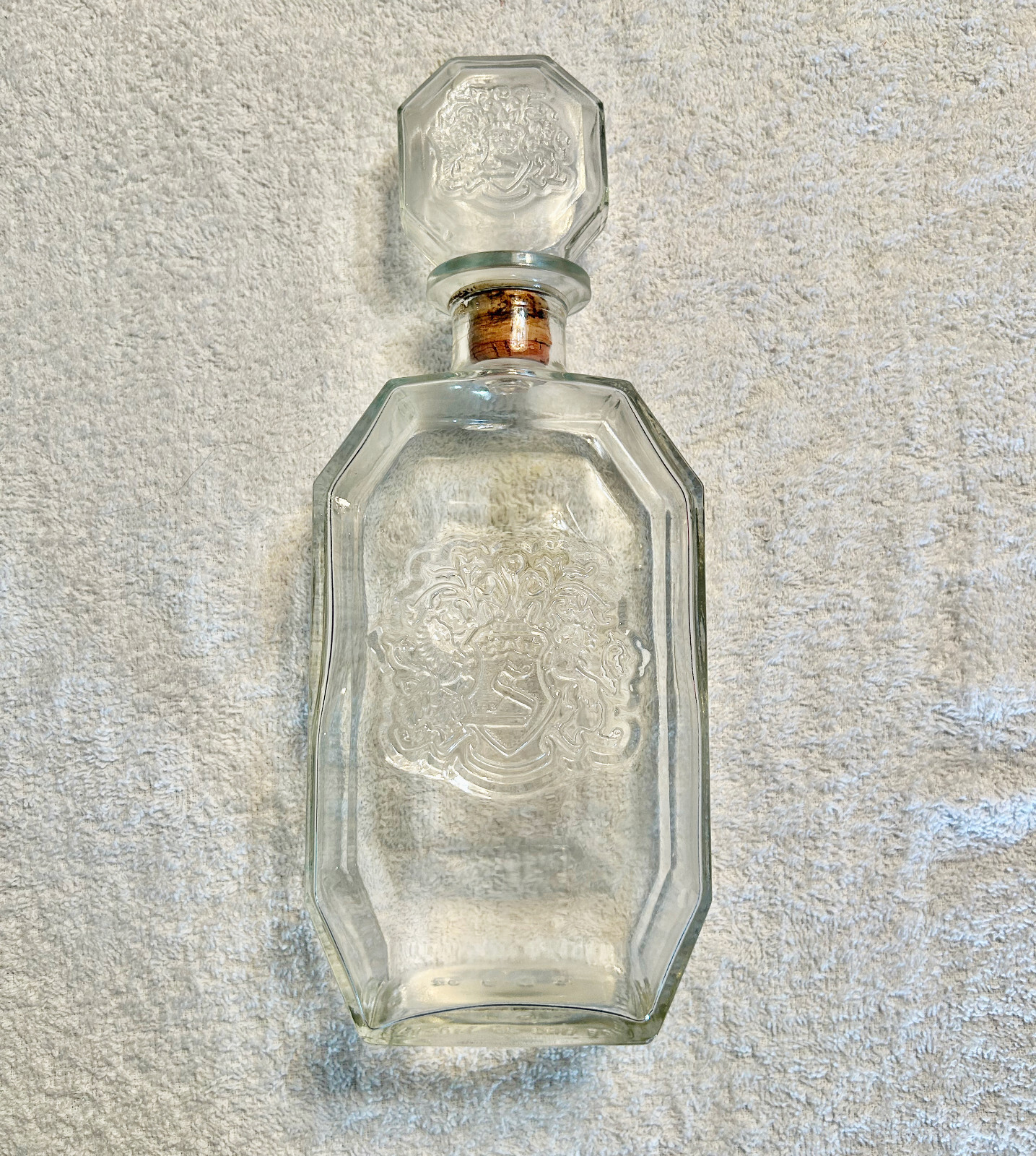 Schenley Glass Bottle Decanter Vintage 1950s Cork stopper clear mid century bar