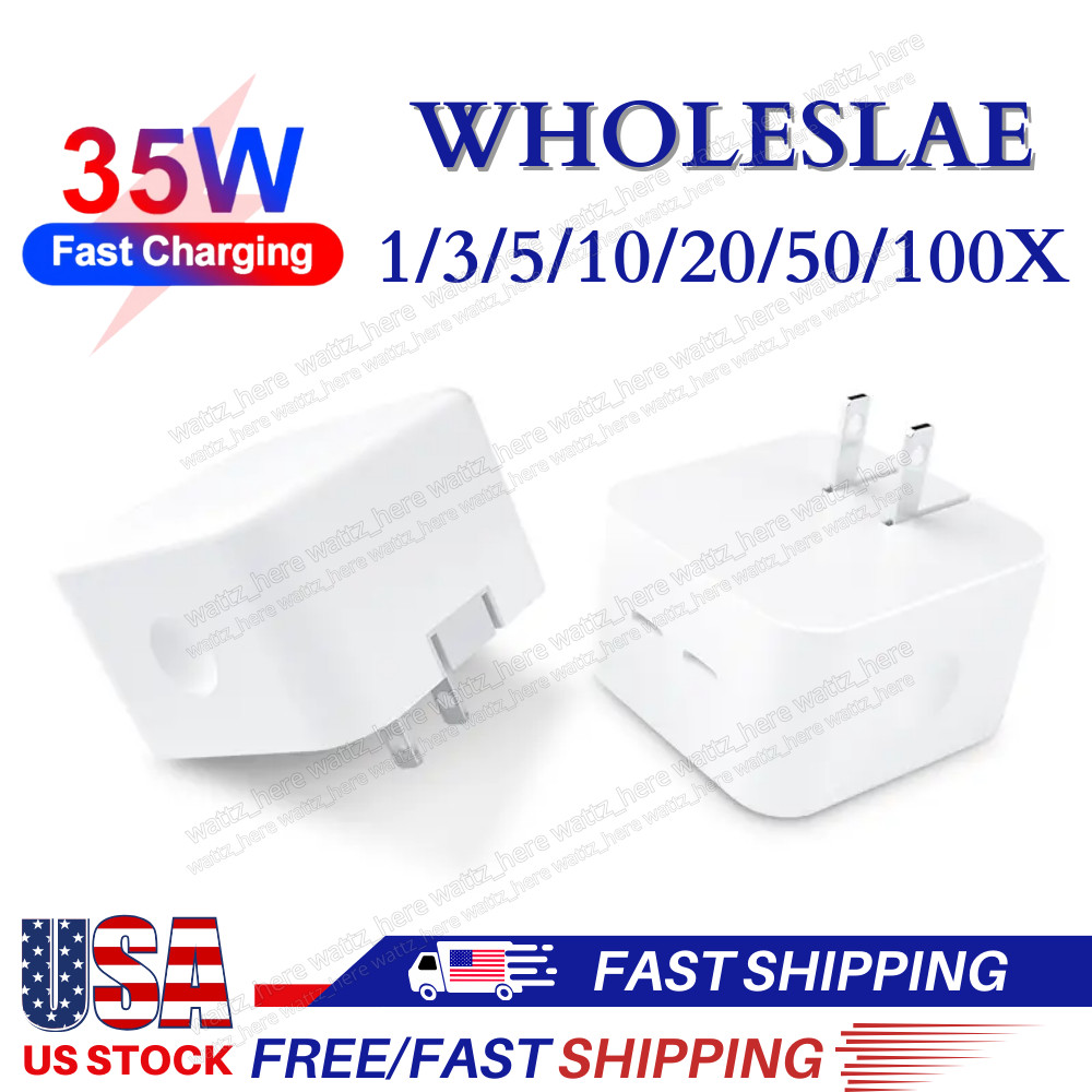 Dual USB C Fast Charger Cube 35W PD Type C Adapter For iPhone 15 14 13 12 11 Lot