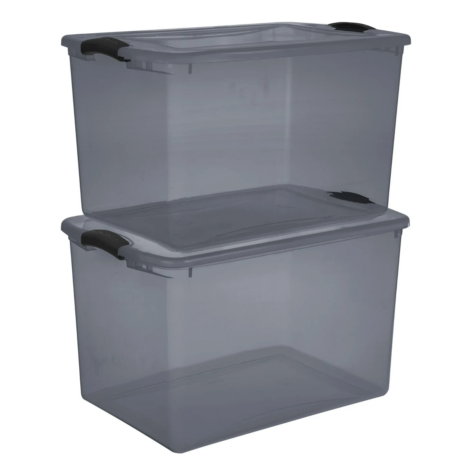 Large Storage Bin 66 Quart – Clear Plastic Container with Gray Tint & Latch Lid