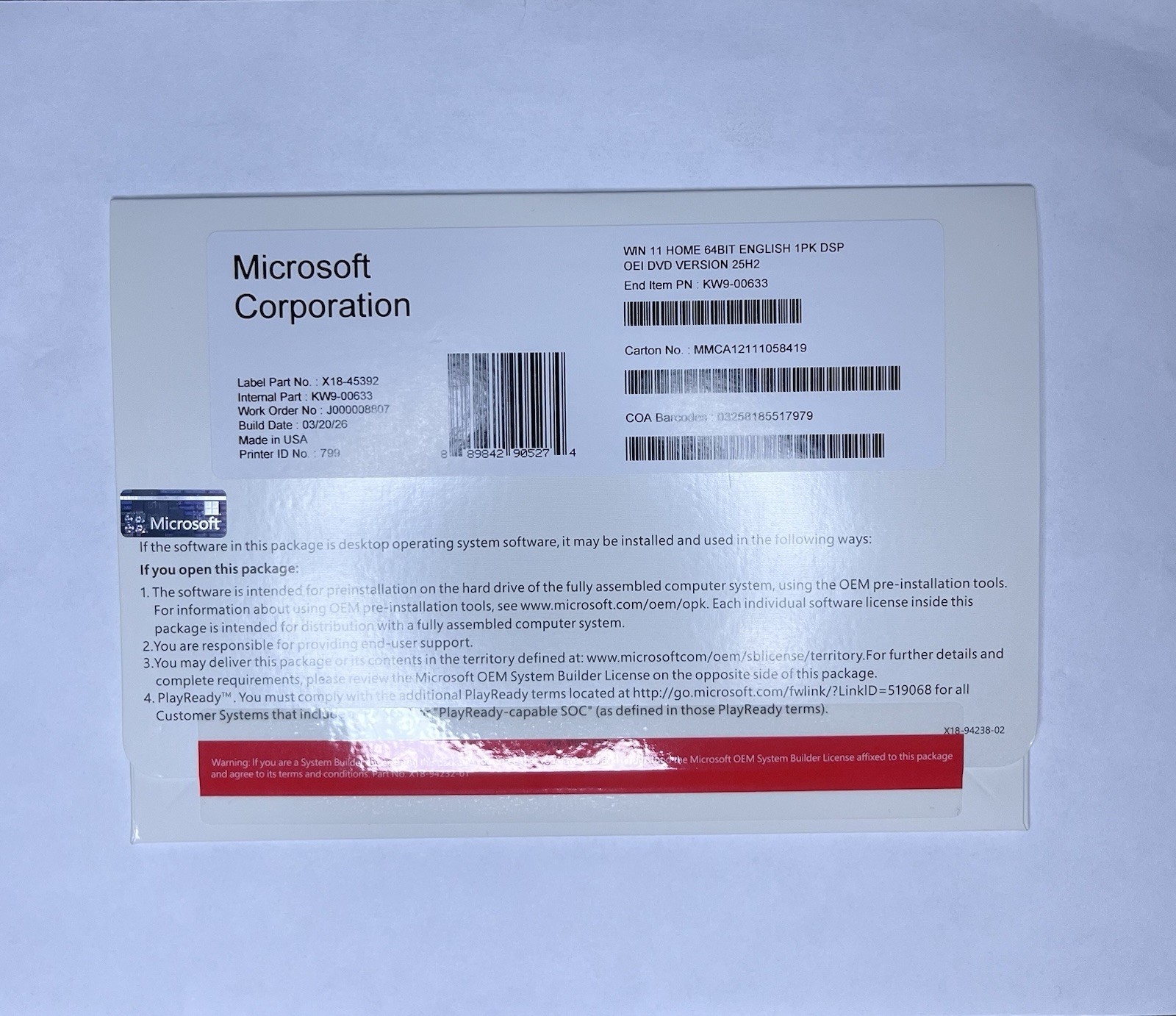 Win 11 Home 64-Bit DVD & License Product Key Factory Sealed Free Shipping