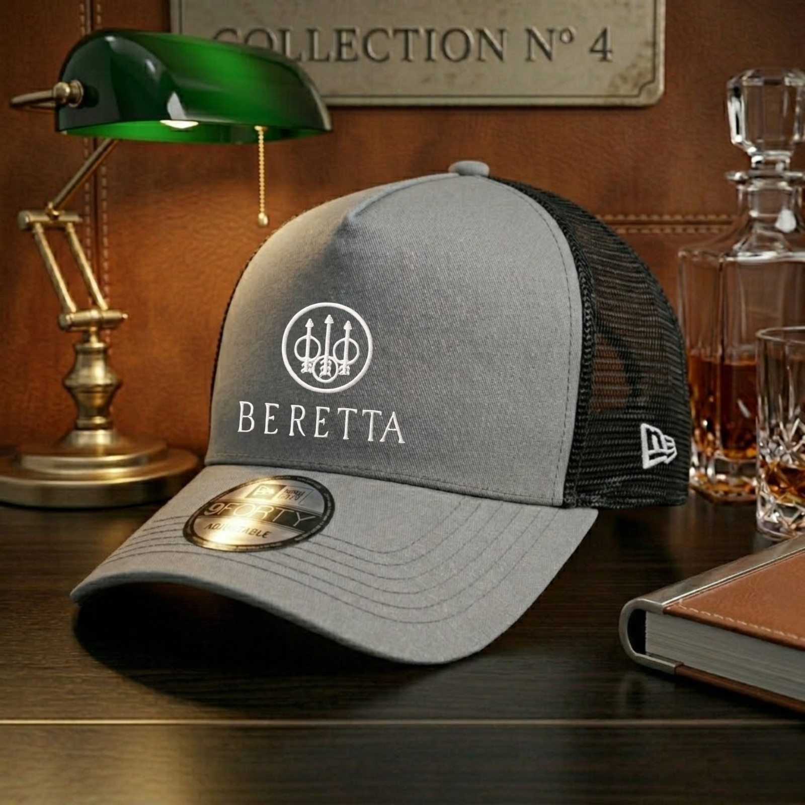 Beretta Embroidered Logo Trucker Hat Gray Black Mesh Back Adjustable Cap