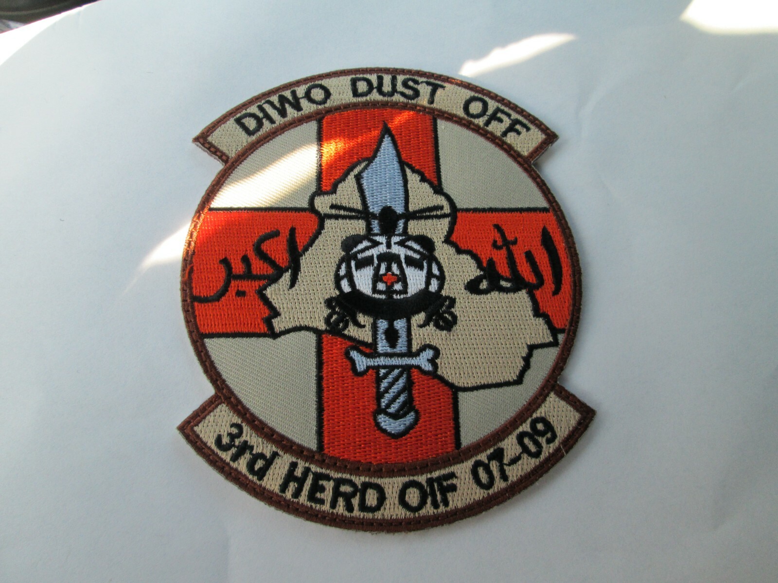 MILITARY PATCH SEW ON DIWO DUST OFF 3RD HERD OF OPERATION IRAQI FREEDOM ARABIC
