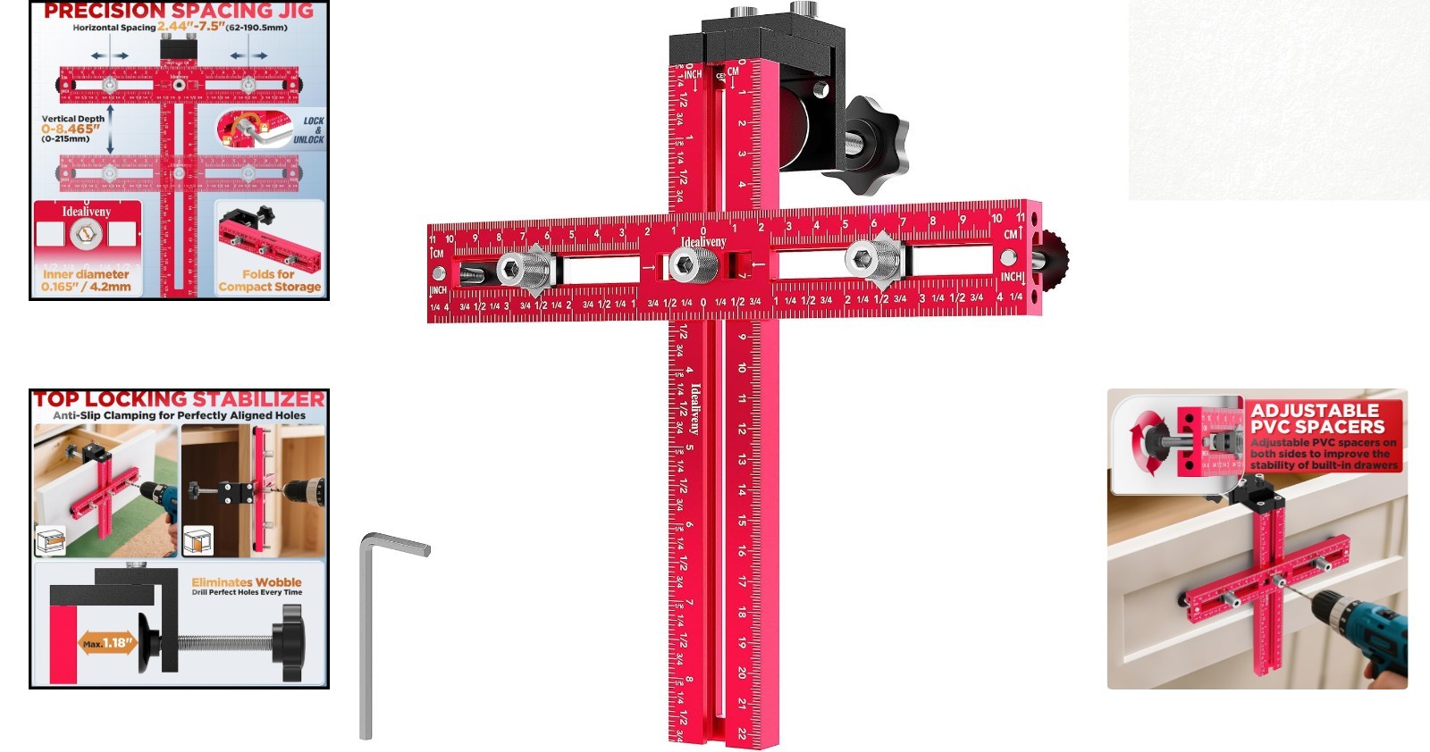 Precision Hole Locator & Drill Guide for Cabinet Knobs and Handles - Large Size