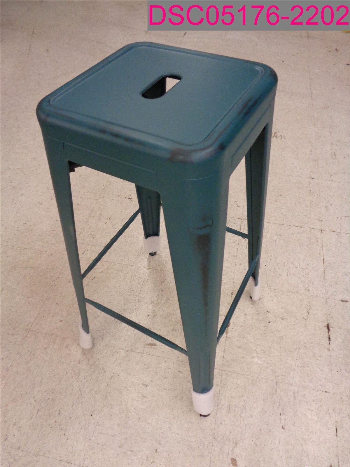 QTY=2; 30'' High Backless Distressed Metal Bar Stool Kelly Blue-Teal