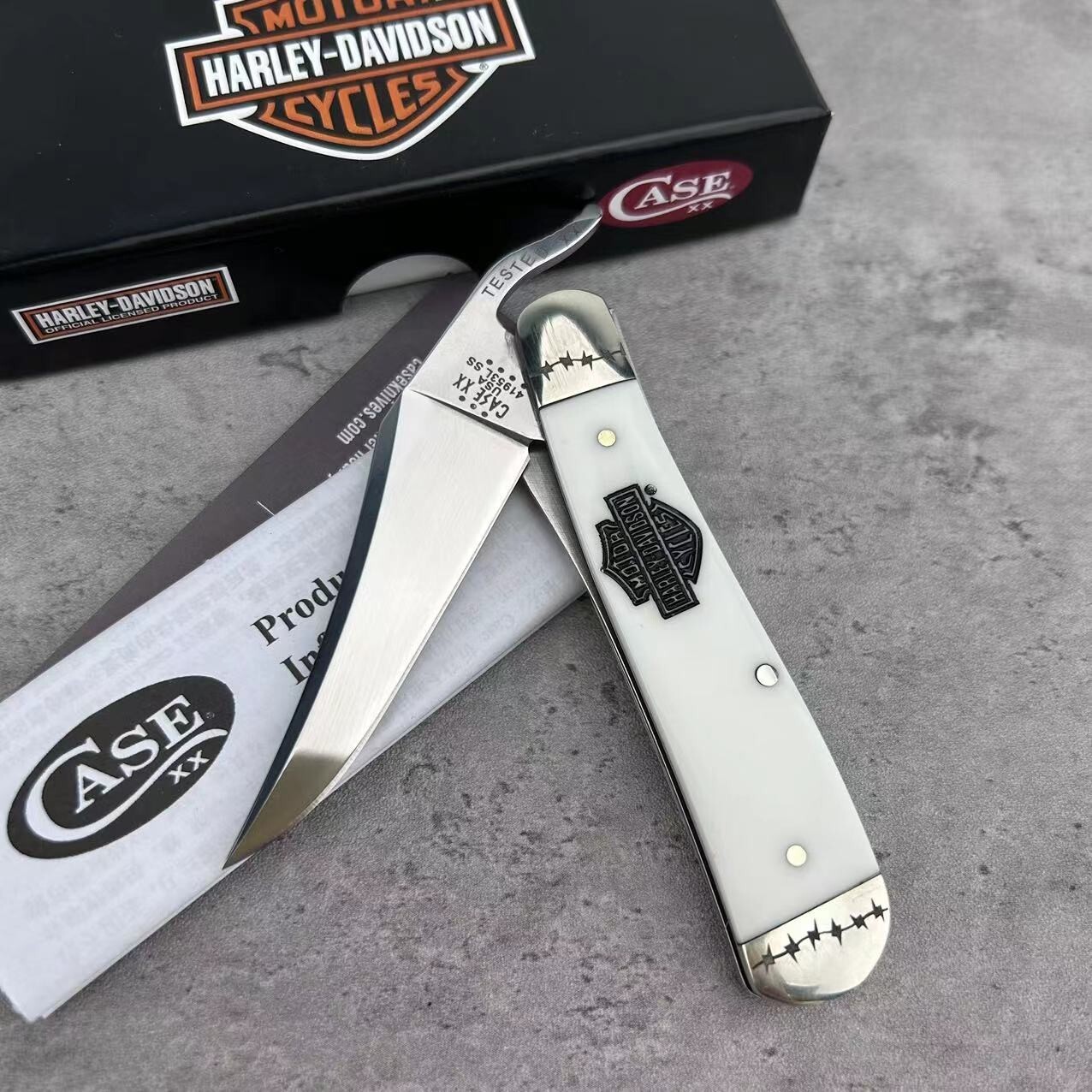 CASE XX Harley-Davidson Russlock White HANDLE Pocket Knife - 52249
