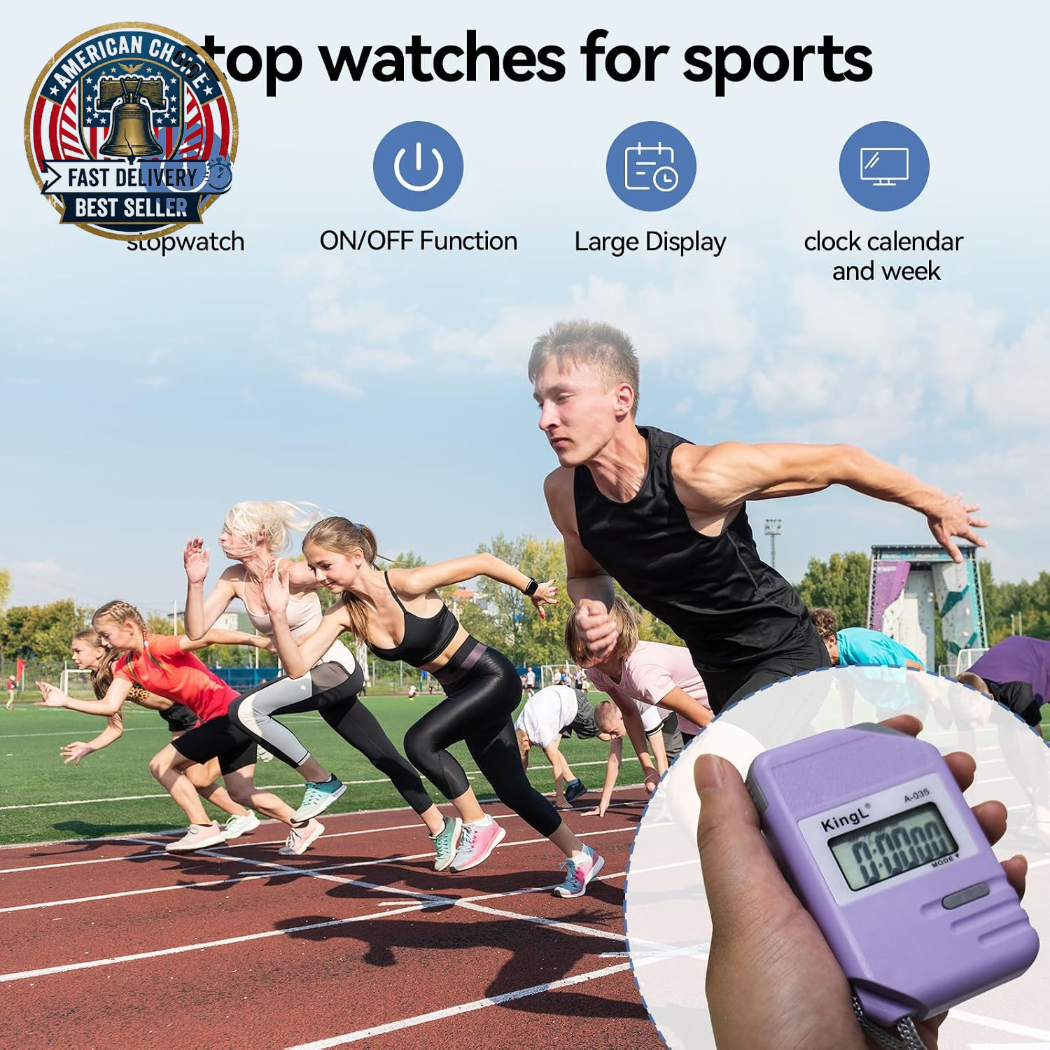 2 Pack Digital Stopwatch Timer with Large Display,Lap Split Mode, Waterproof Han