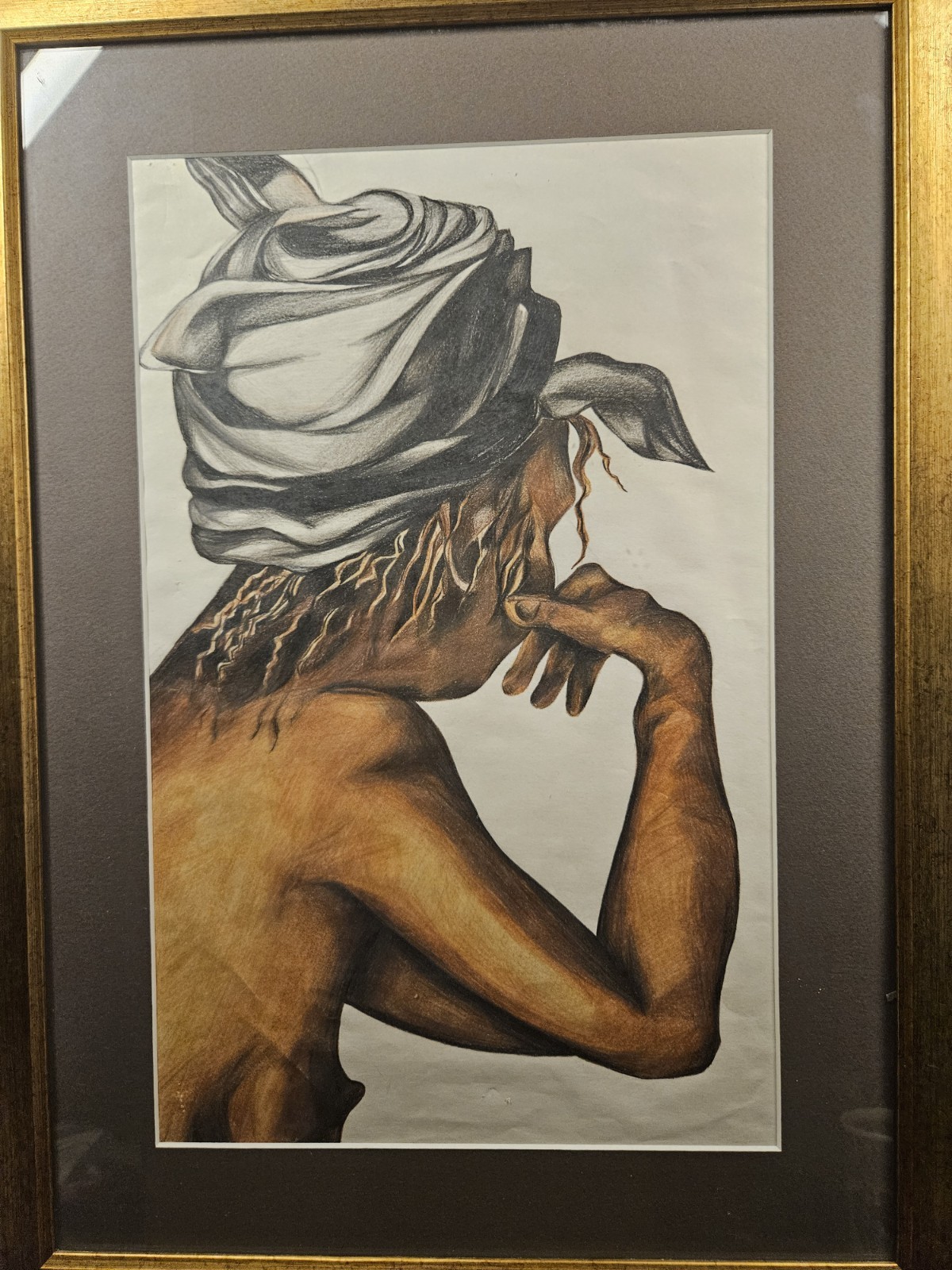 STRIKING EXPRESSIVE FEMALE PROFILE ORIGINAL MIXED MEDIA FIGURATIVE DRAWING