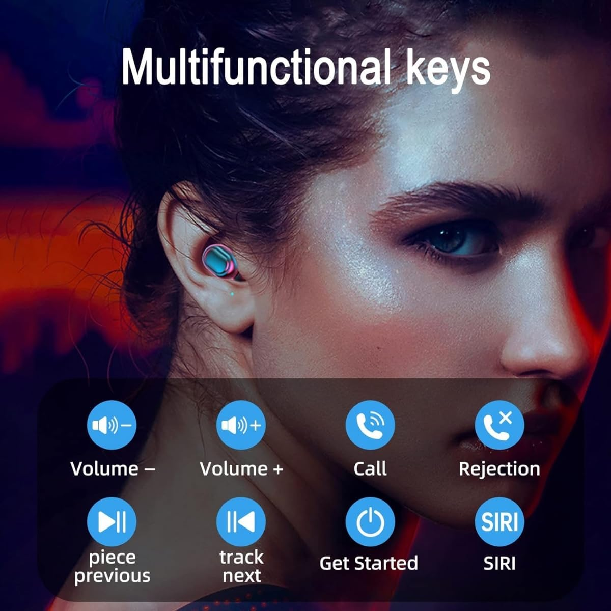 Wireless Earbuds with Bluetooth IPX7 Waterproof Button Control One-Step Pairing