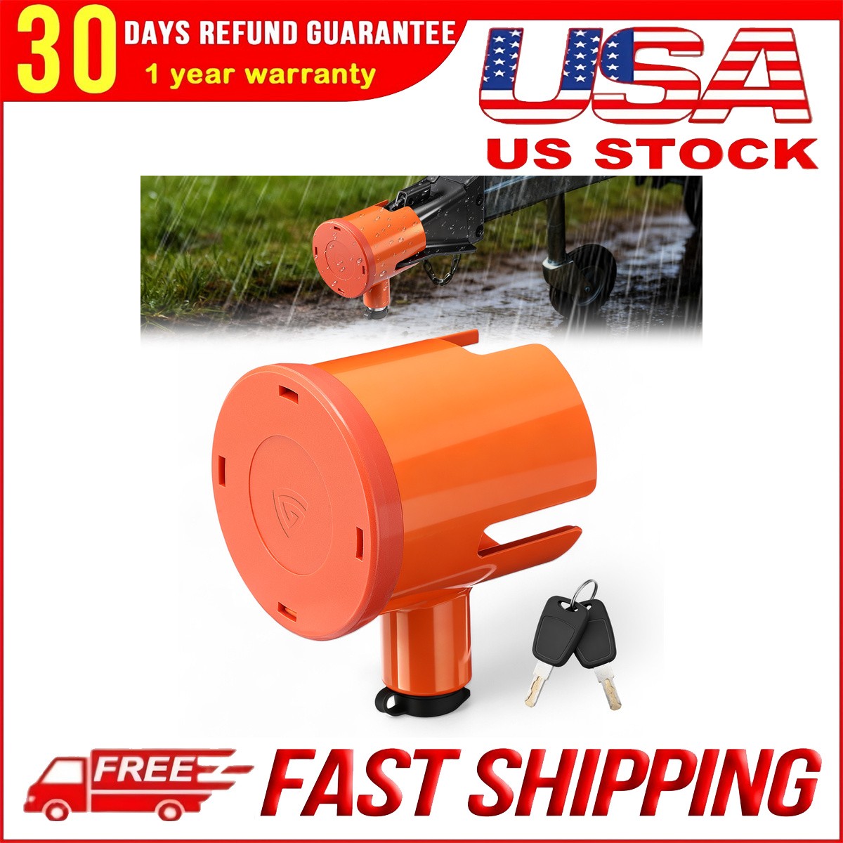 Trailer Coupler Lock Fits 2-5/16 Inch Couplers Heavy Duty Tow Hitch lock Orange
