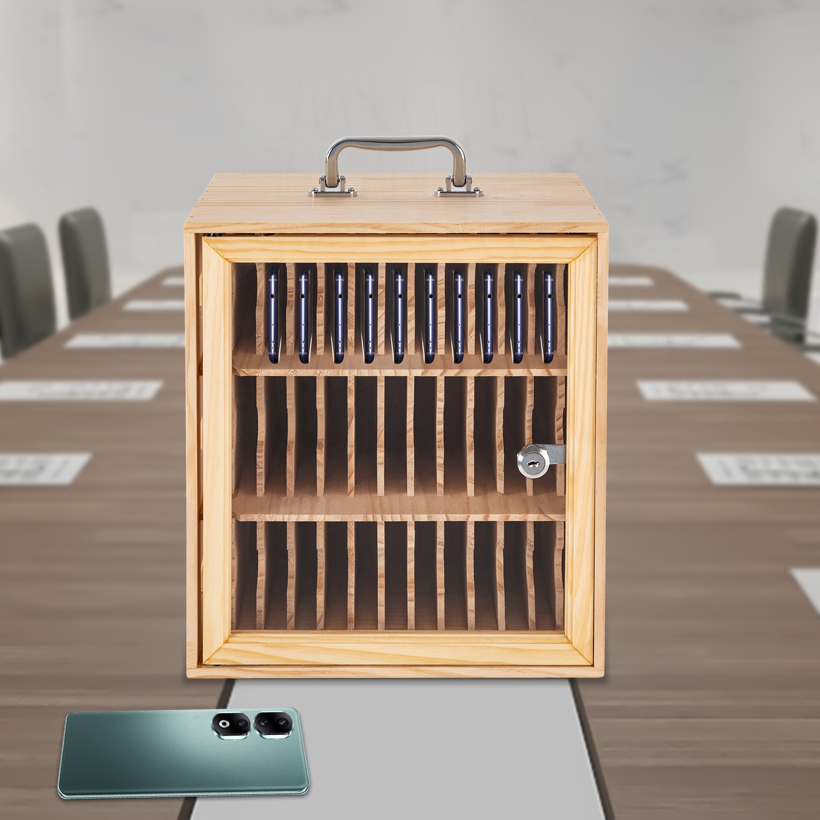 36 Slots Cell Phone Locker Box Wood Cell Phone Cabinet Cell Phone Storage Holder