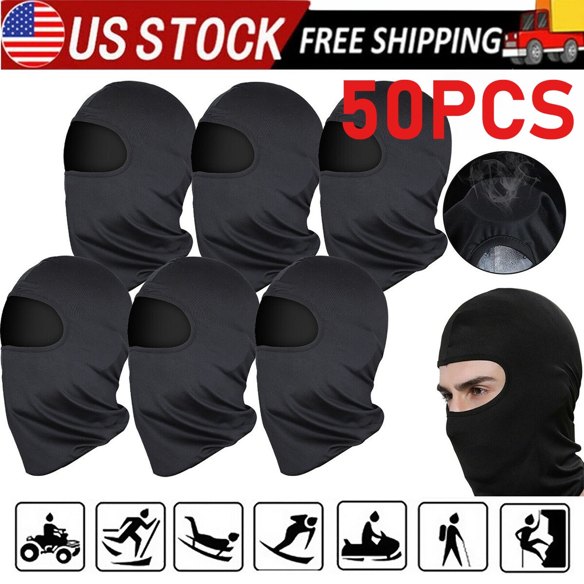 50Packs Balaclava Face Mask Ski Mask Full Face Mask Windproof Men & Women Lot