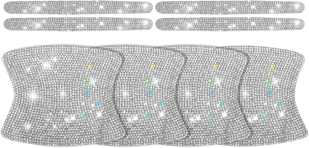 8PCS Bling Car Door Handle Protector, Crystal Rhinestone Anti-Scr Color: White