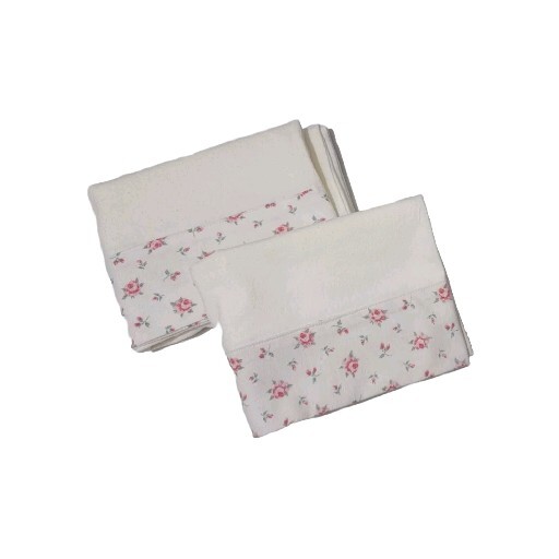 Set Of 2 White Flannel Pillowcases W/ Pink Rose Trim.  20 X 28 Standard Only