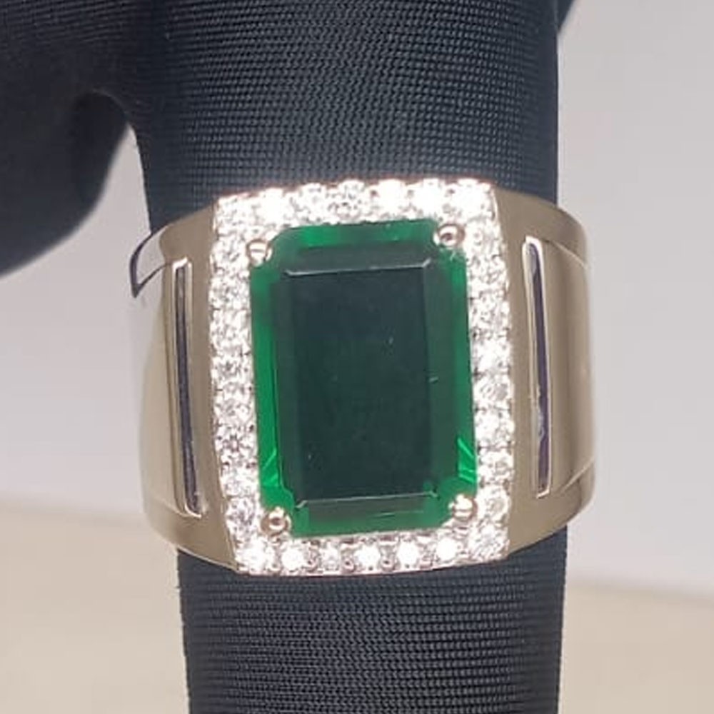 5.90Crt Emerald Natural Green Emerald & Diamond Men's Ring 950 Pt Solid Platinum