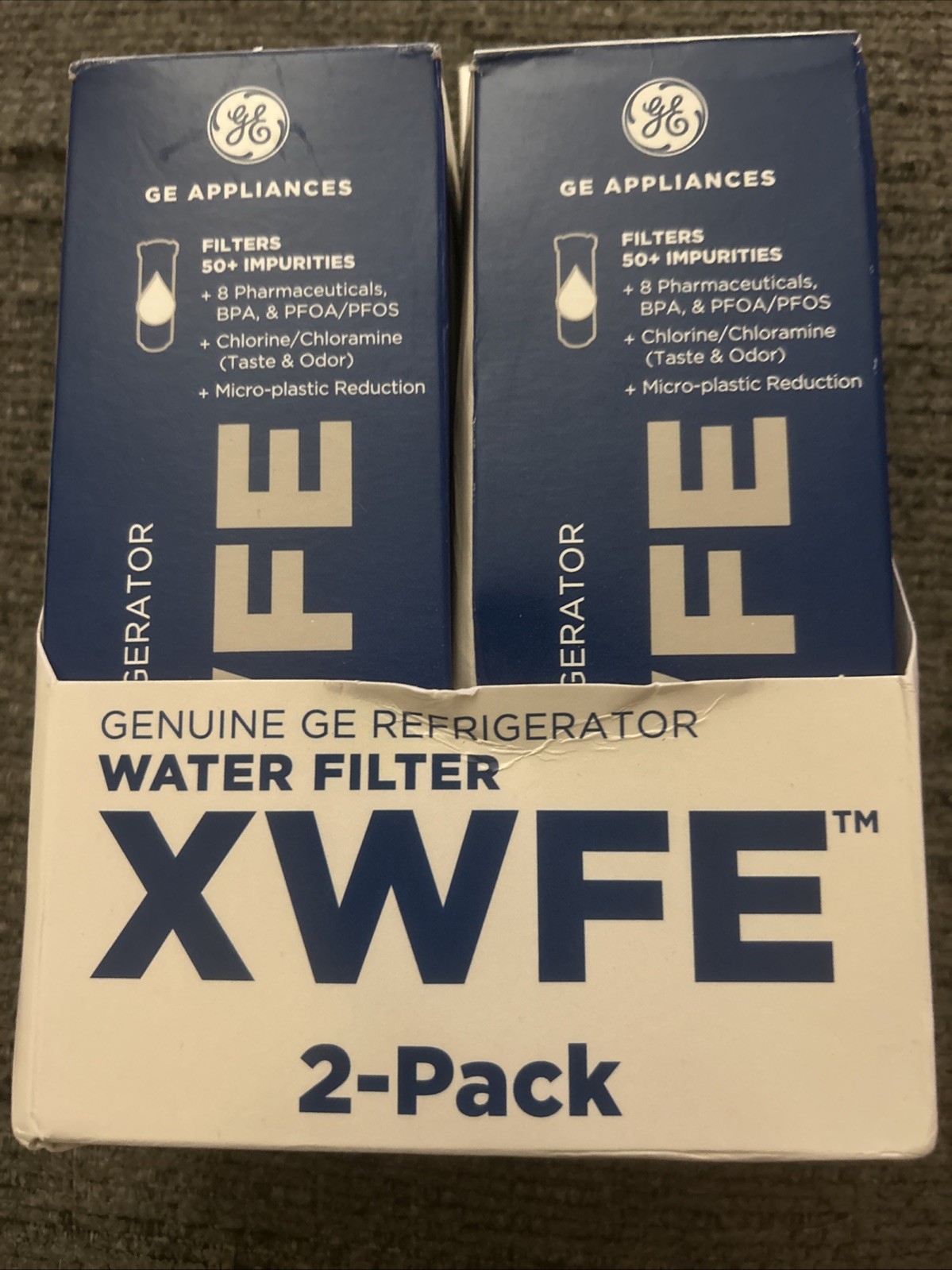 New 2 Pack GE XWFE Refrigerator Water Filter Genuine Replacement Filter Open Box