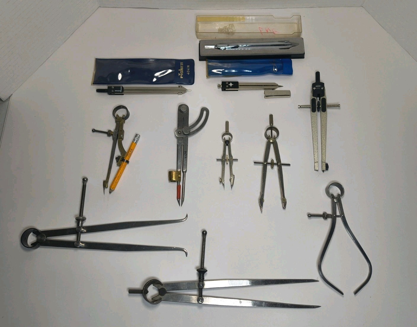 Lot of 11 Vintage Compass Caliper Measuring Tools McCoy Dietzgen Hobema Alvin