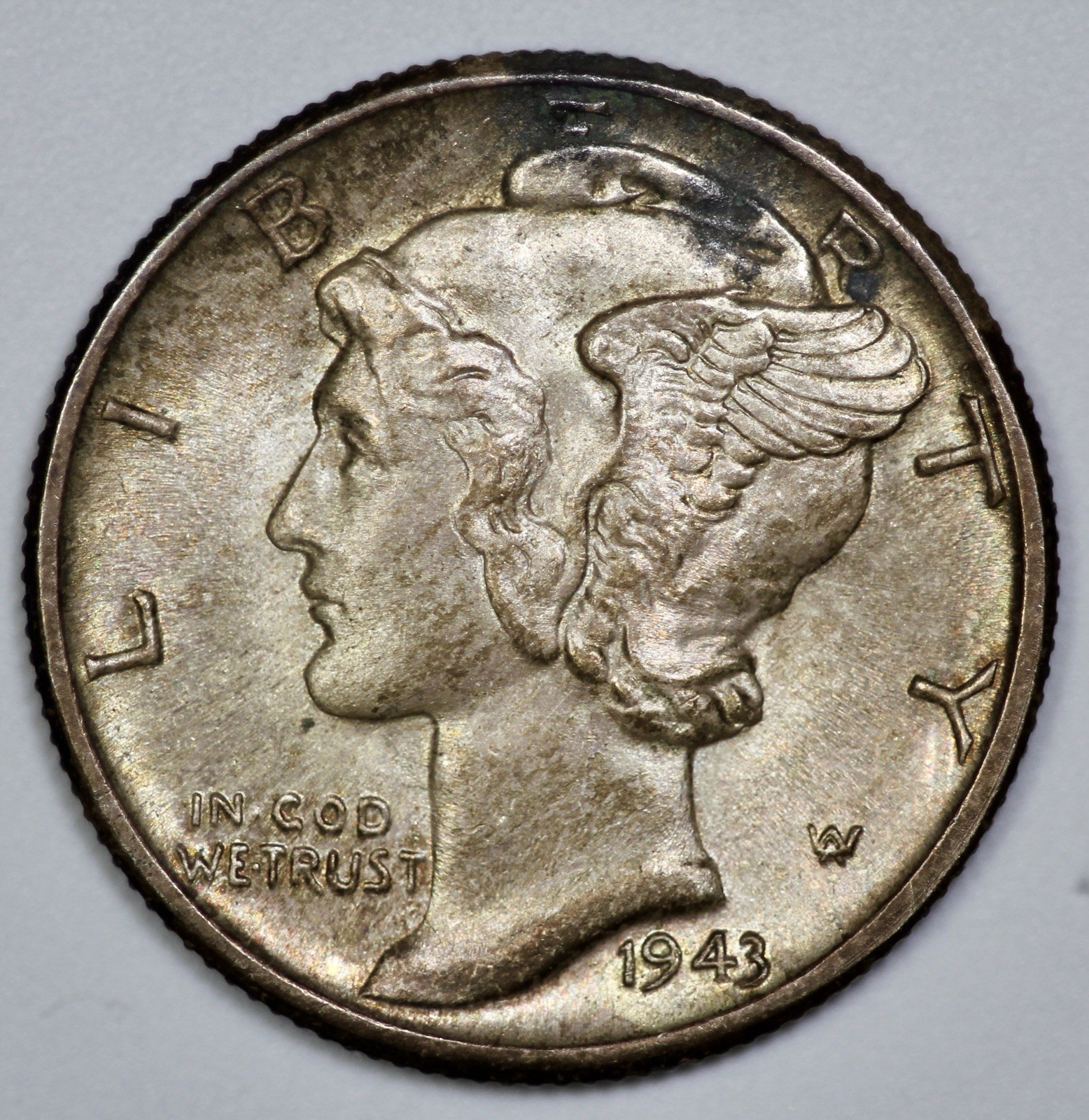 1943 Mercury 10c Silver Dime Full Bands UNC