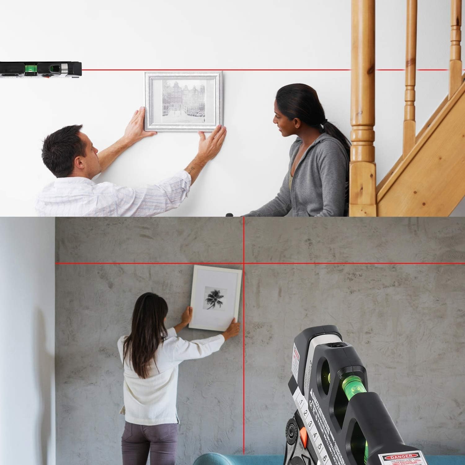 Compact 8ft Laser Level Tool for Picture Hanging and Cabinet Installation