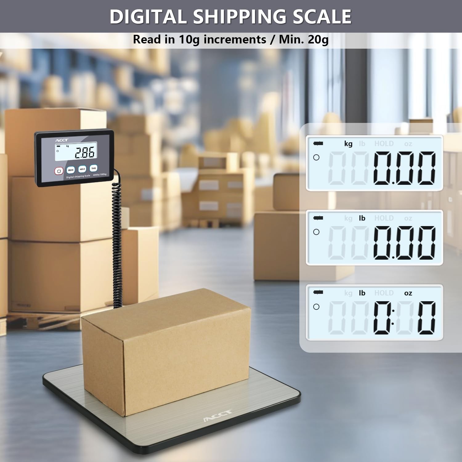 Shipping Scale, 400 lb / 1 oz Postal Scale | Digital postal scale with hold/a...