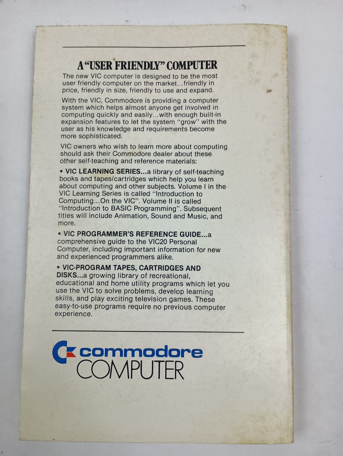 Personal Computing on the VIC-20 A Friendly Computer Guide, 1984 Commodore