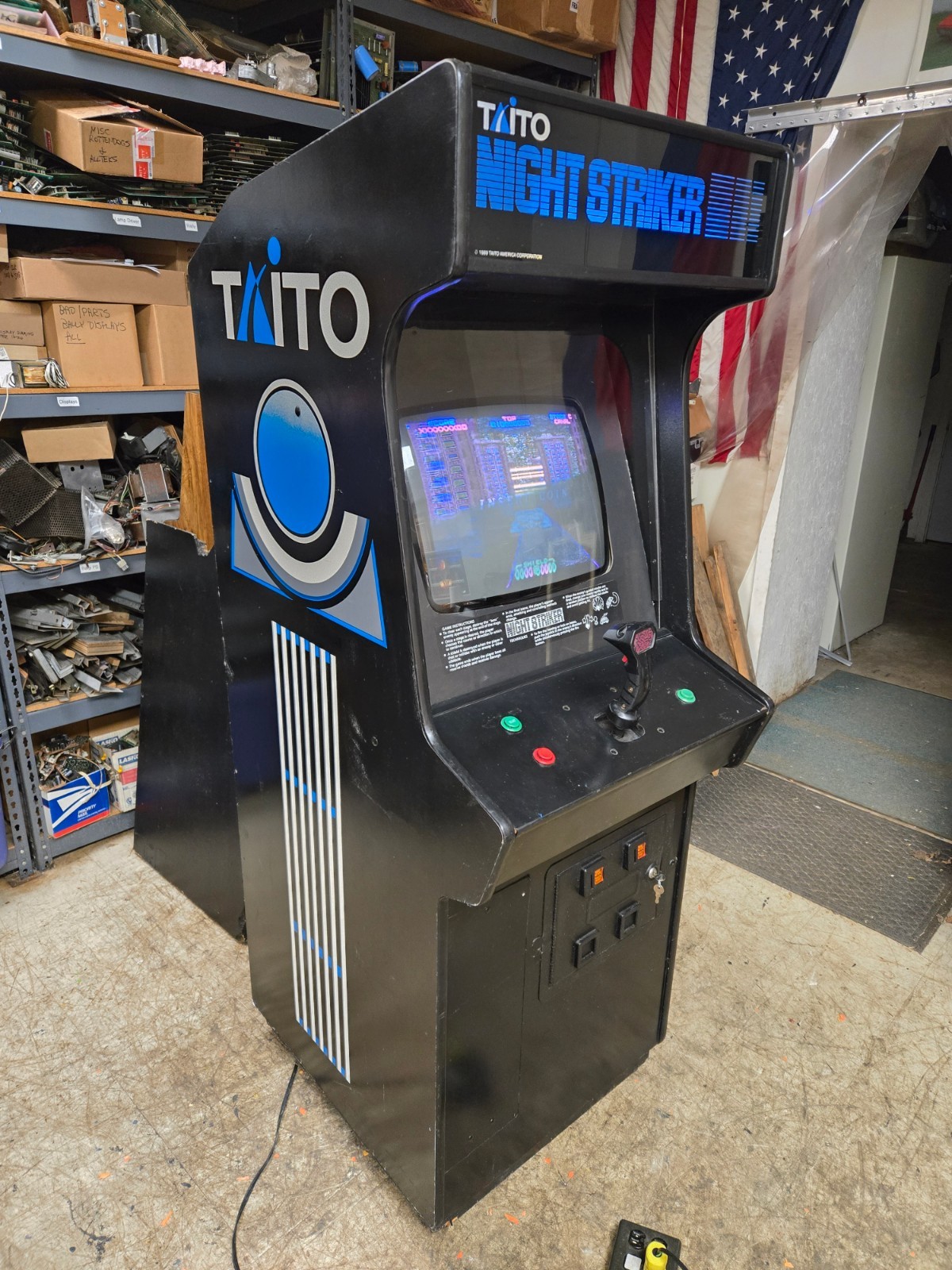 Minty RARE 1989 Taito NIGHT STRIKER dedicated Video Arcade Game-FREE SHIPPING