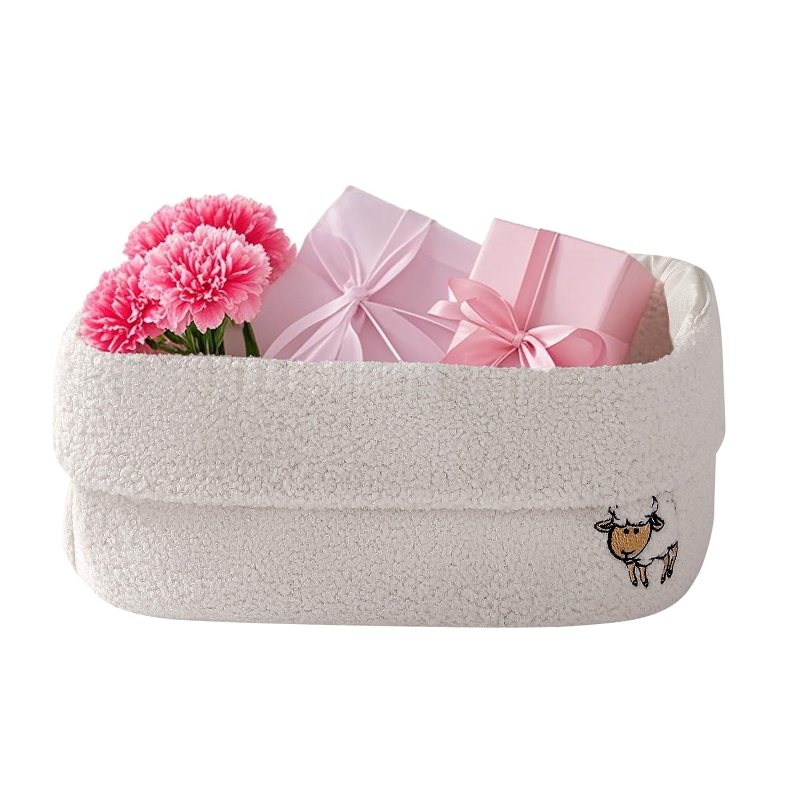 Holiday Gifts Basket， Empty Faux Sherpa Cubic Storage Basket 14 * 10 * 5.5 inch