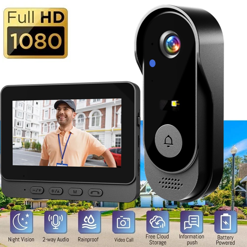 Wireless Smart Video Doorbell System 4.3" Touchscreen Display 1080P Camera Bell