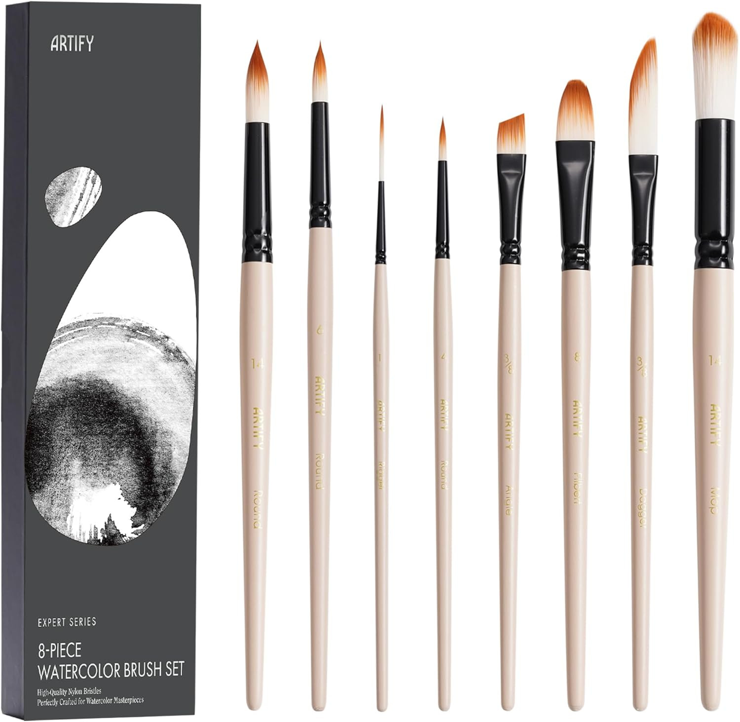ARTIFY Watercolor Brush Set, 8 Pcs Professional Paint Brushes with Case for B...