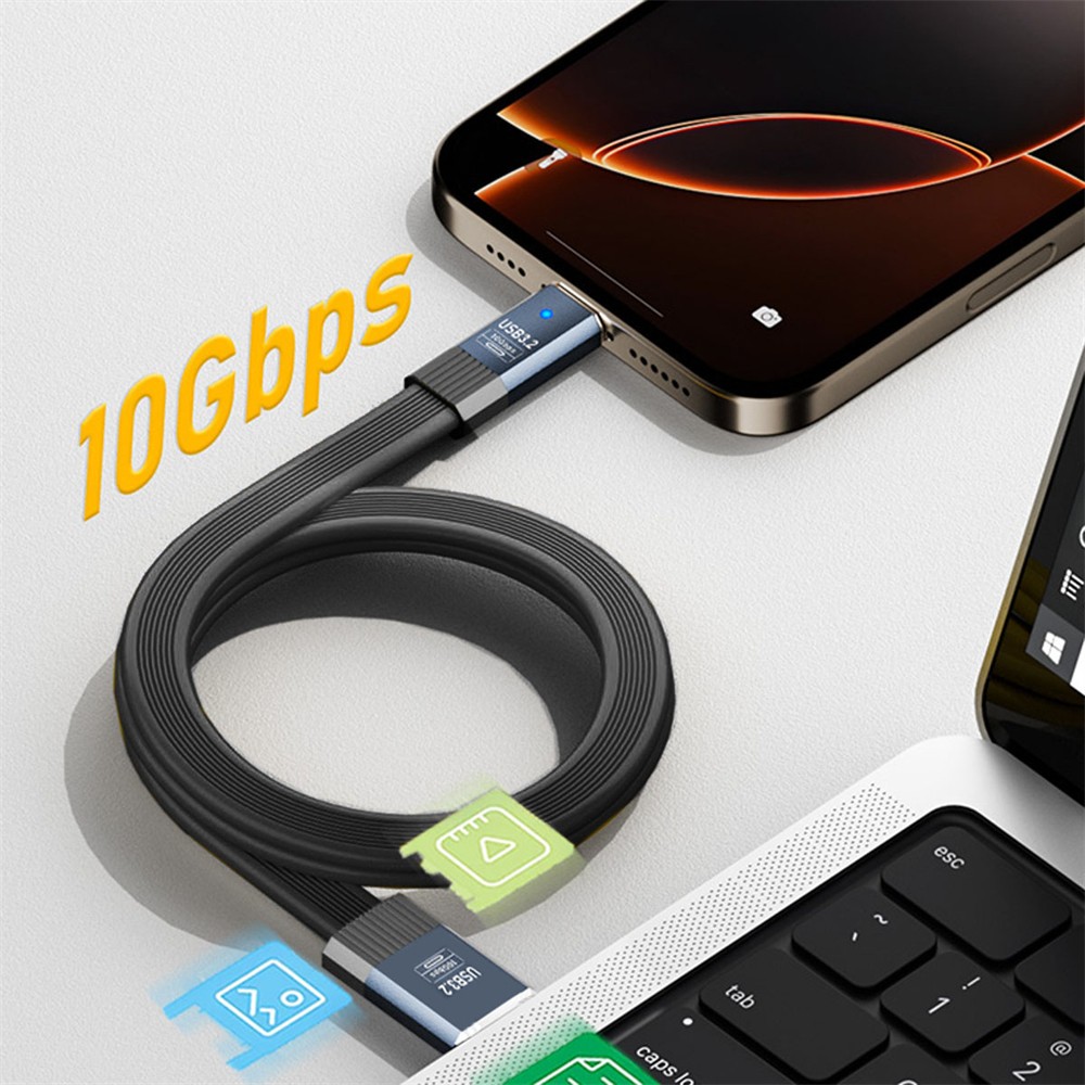 USB A to USB C Flat Cable,USB 3.2 Gen2 10Gbps Data Transfer PD 15W Fast Charging