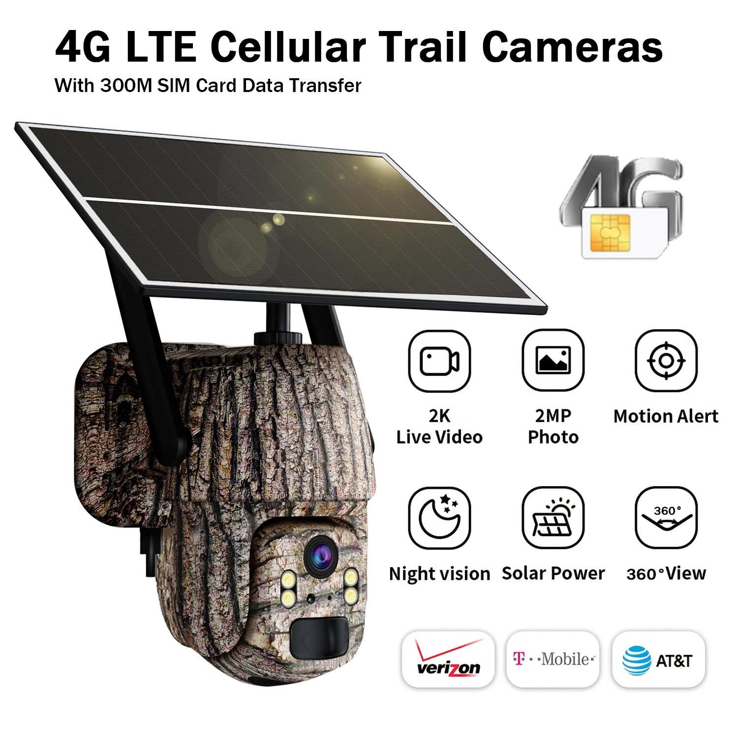 GMOX 4PCS Solar Powered 4G LTE Cellular 2K PTZ Trail Camera Hunting Cam SIM Card