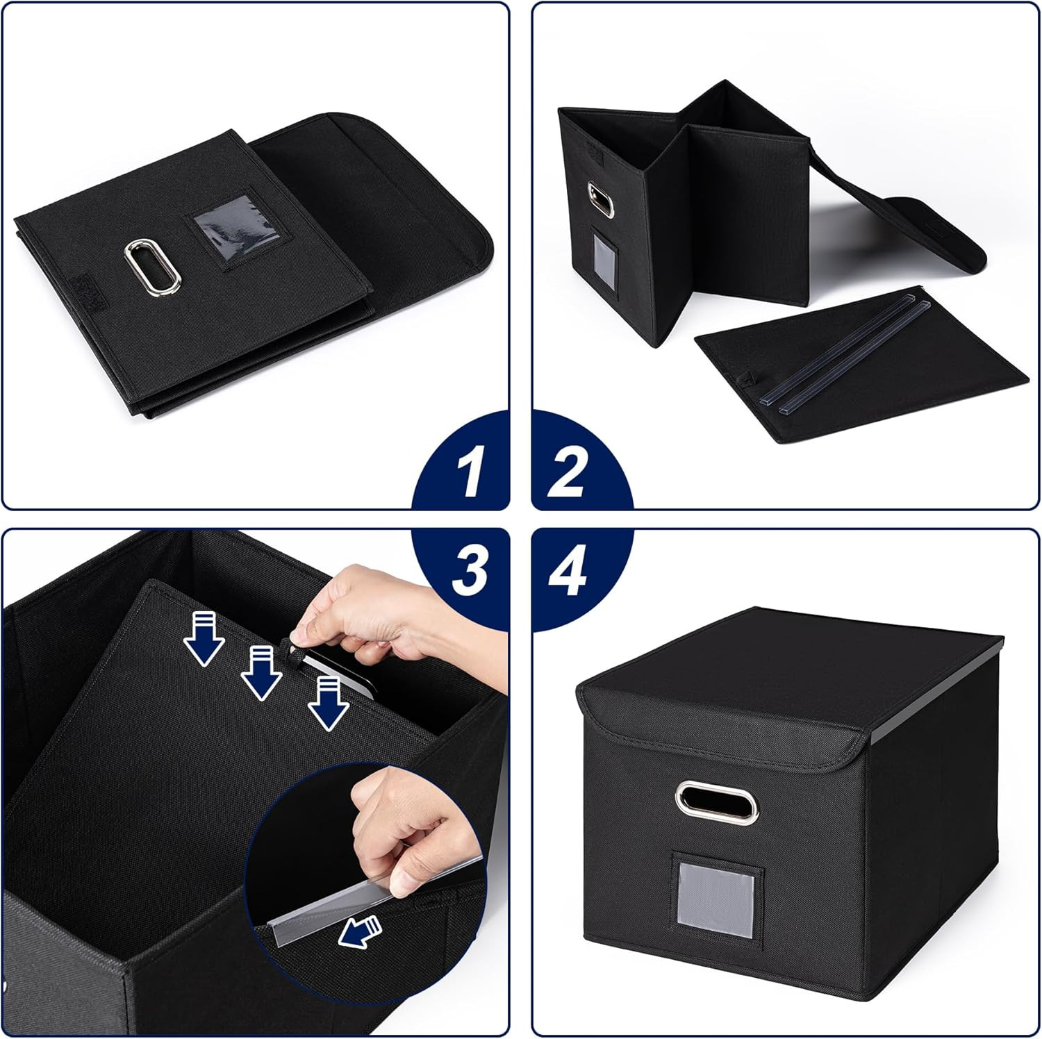File Organizer Box with Lid, Large Hanging File Folder Organizer with Plastic Sl