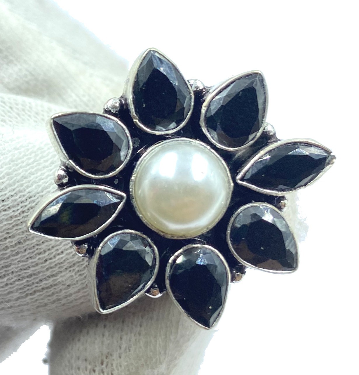 925 Sterling Silver Mother Of Pearl & Spinel  Gemstone Jewelry Adjustable Ring