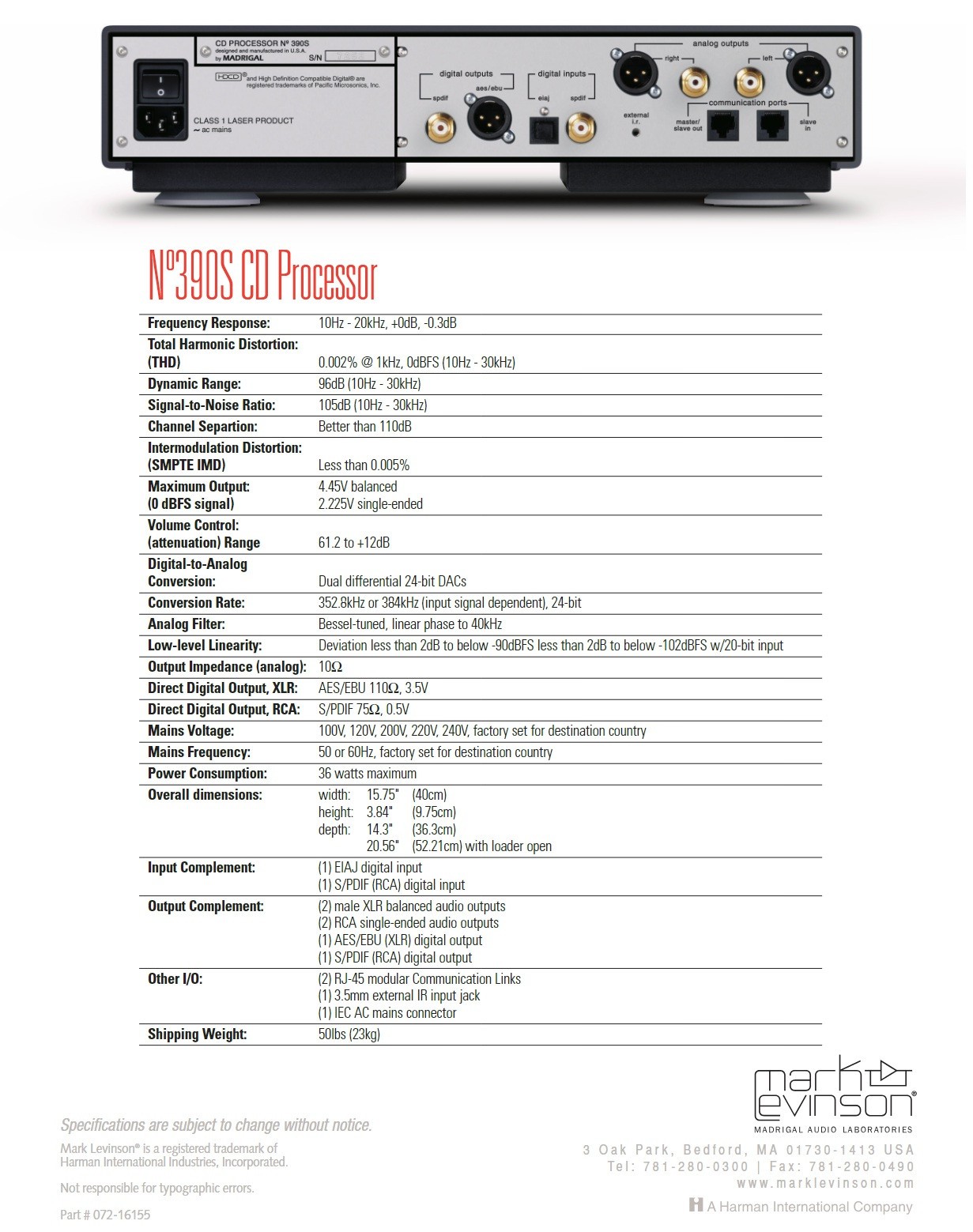 Mark Levinson 390S Audiophile Hifi Stereo Reference CD Player Processor + Remote