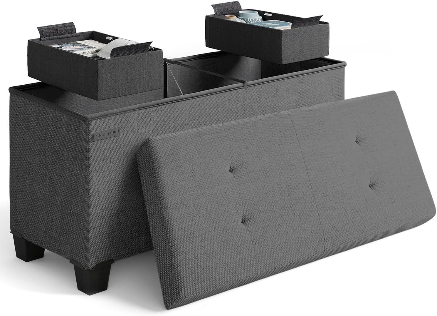 Storage Ottoman Bench W/ Bins 30-in Storage Bench Bedroom End of Bed