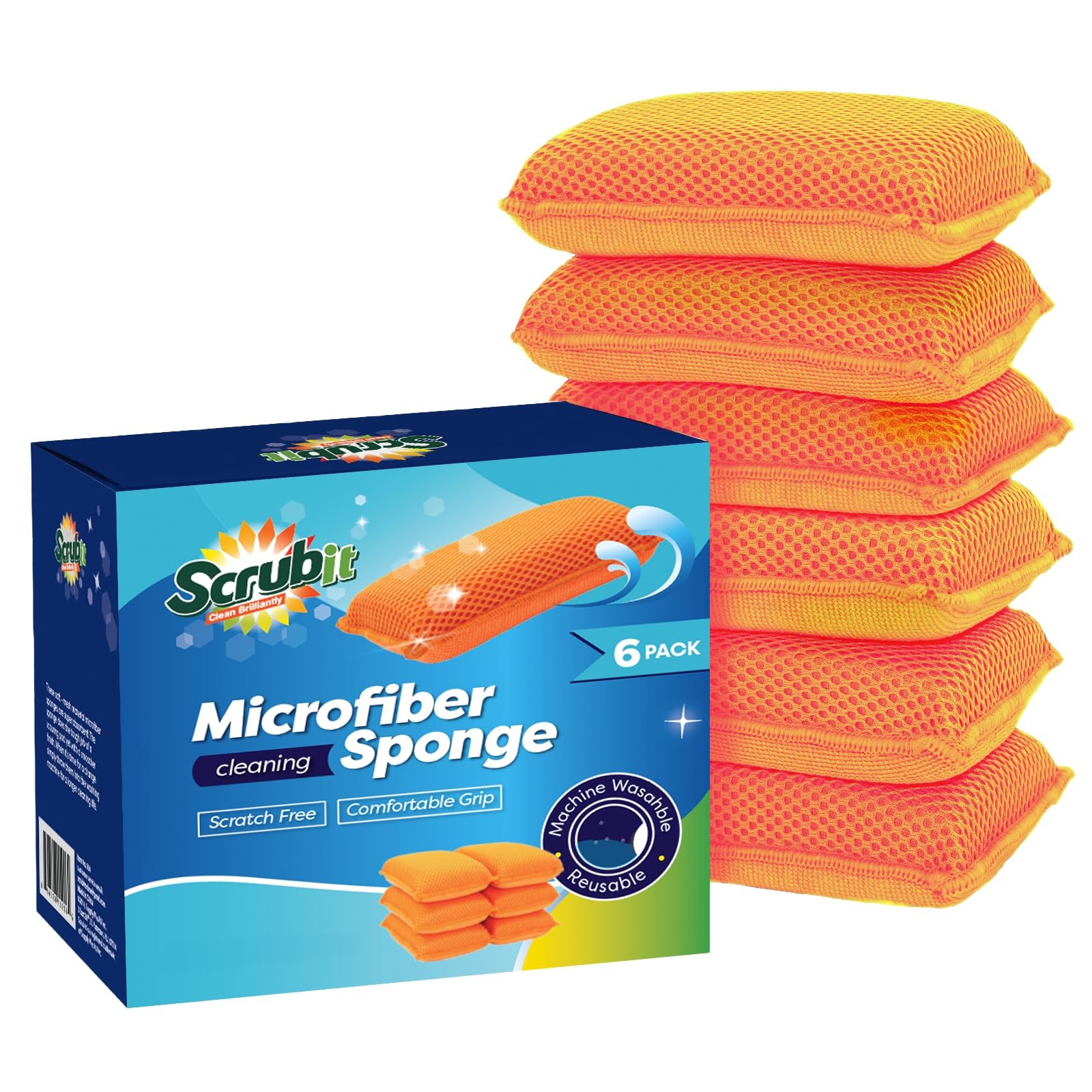 Commercial Miracle Microfiber Kitchen Sponge by Scrub-It - Large - Non-Scratc...