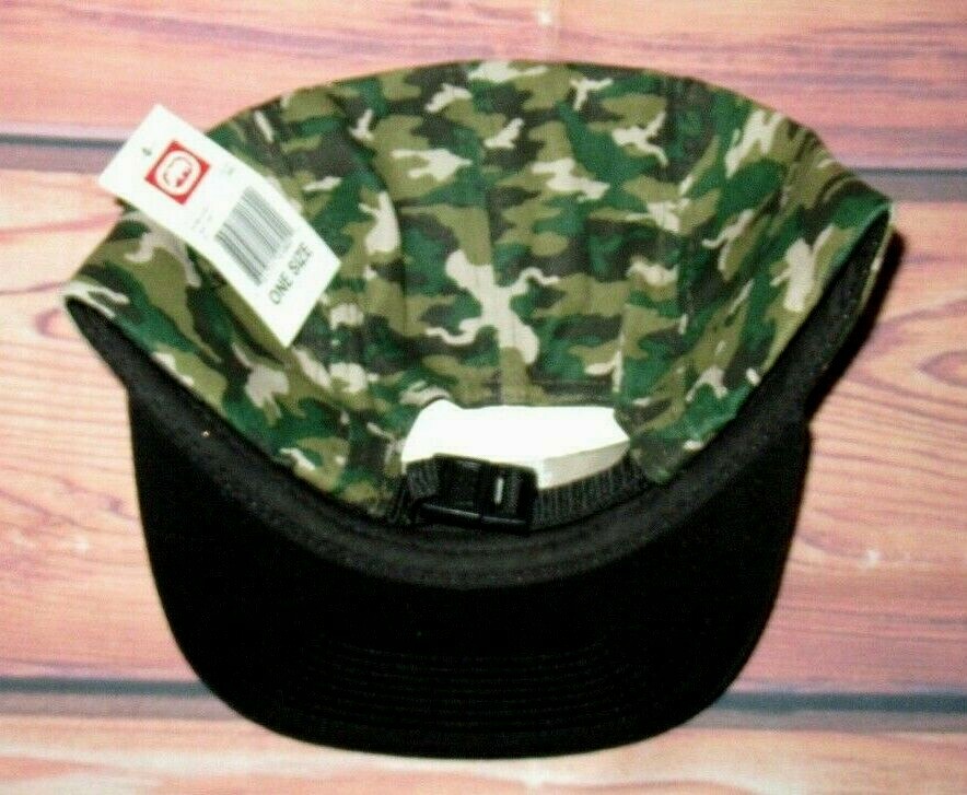 MENS ECKO UNLTD CAMOUFLAGE 5 PANEL HAT BLACK GREEN CAMO ADJUSTABLE CAP ONE SIZE